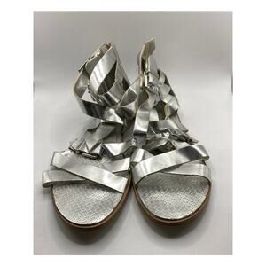 BCBGENERATION Women's Silver Metallic Sylivia Strappy Open-Toe Flat Sandals SZ10
